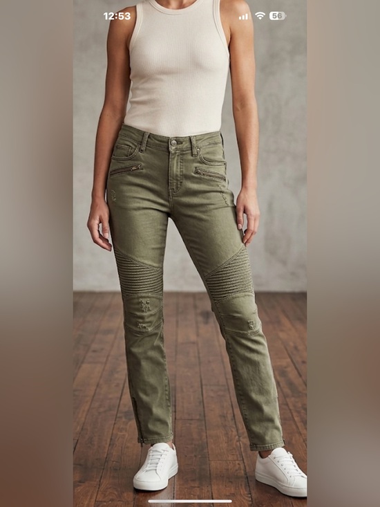 Free People Denim - Free People Olive Ribbed Moto Straight-Leg Jeans. EUC